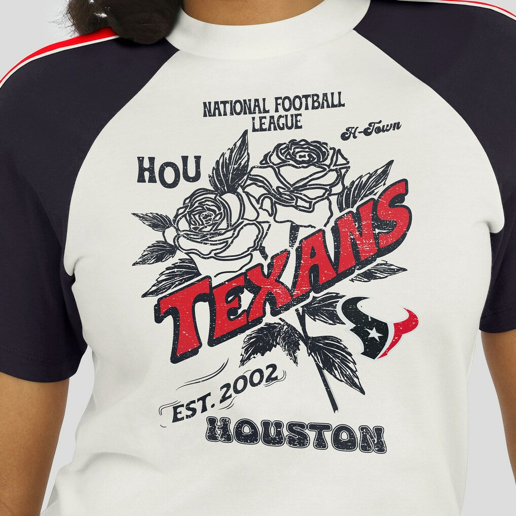 Houston Texans WEAR by Erin Andrews Women's Sleeve Stripe Distressed Raglan T-Shirt White - NFL