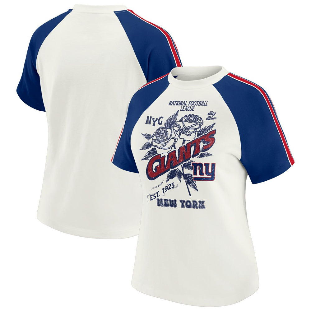 New York Giants WEAR by Erin Andrews Women's Sleeve Stripe Distressed Raglan T-Shirt White - NFL