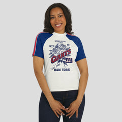 New York Giants WEAR by Erin Andrews Women's Sleeve Stripe Distressed Raglan T-Shirt White - NFL
