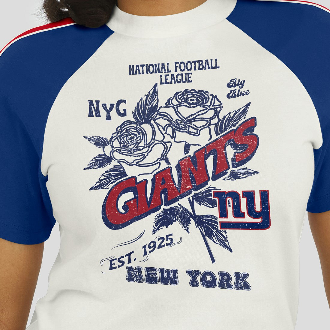 New York Giants WEAR by Erin Andrews Women's Sleeve Stripe Distressed Raglan T-Shirt White - NFL