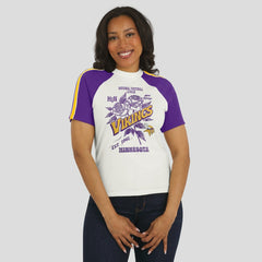 Minnesota Vikings WEAR by Erin Andrews Women's Sleeve Stripe Distressed Raglan T-Shirt White - NFL