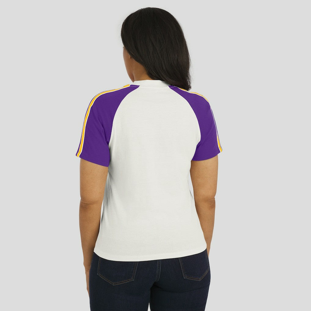 Minnesota Vikings WEAR by Erin Andrews Women's Sleeve Stripe Distressed Raglan T-Shirt White - NFL