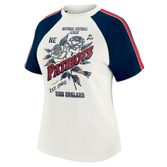 New England Patriots WEAR by Erin Andrews Women's Sleeve Stripe Distressed Raglan T-Shirt White - NFL