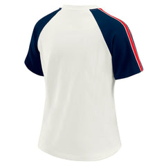 New England Patriots WEAR by Erin Andrews Women's Sleeve Stripe Distressed Raglan T-Shirt White - NFL