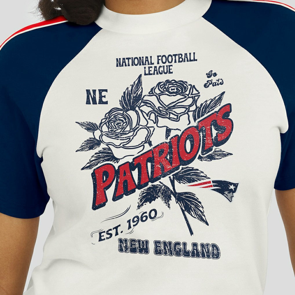 New England Patriots WEAR by Erin Andrews Women's Sleeve Stripe Distressed Raglan T-Shirt White - NFL