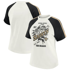 New Orleans Saints WEAR by Erin Andrews Women's Sleeve Stripe Distressed Raglan T-Shirt White - NFL