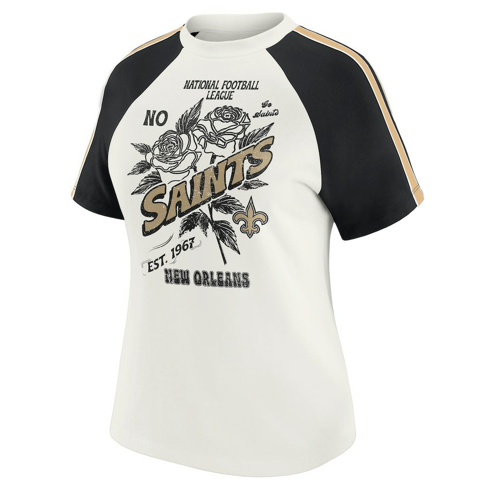 New Orleans Saints WEAR by Erin Andrews Women's Sleeve Stripe Distressed Raglan T-Shirt White - NFL