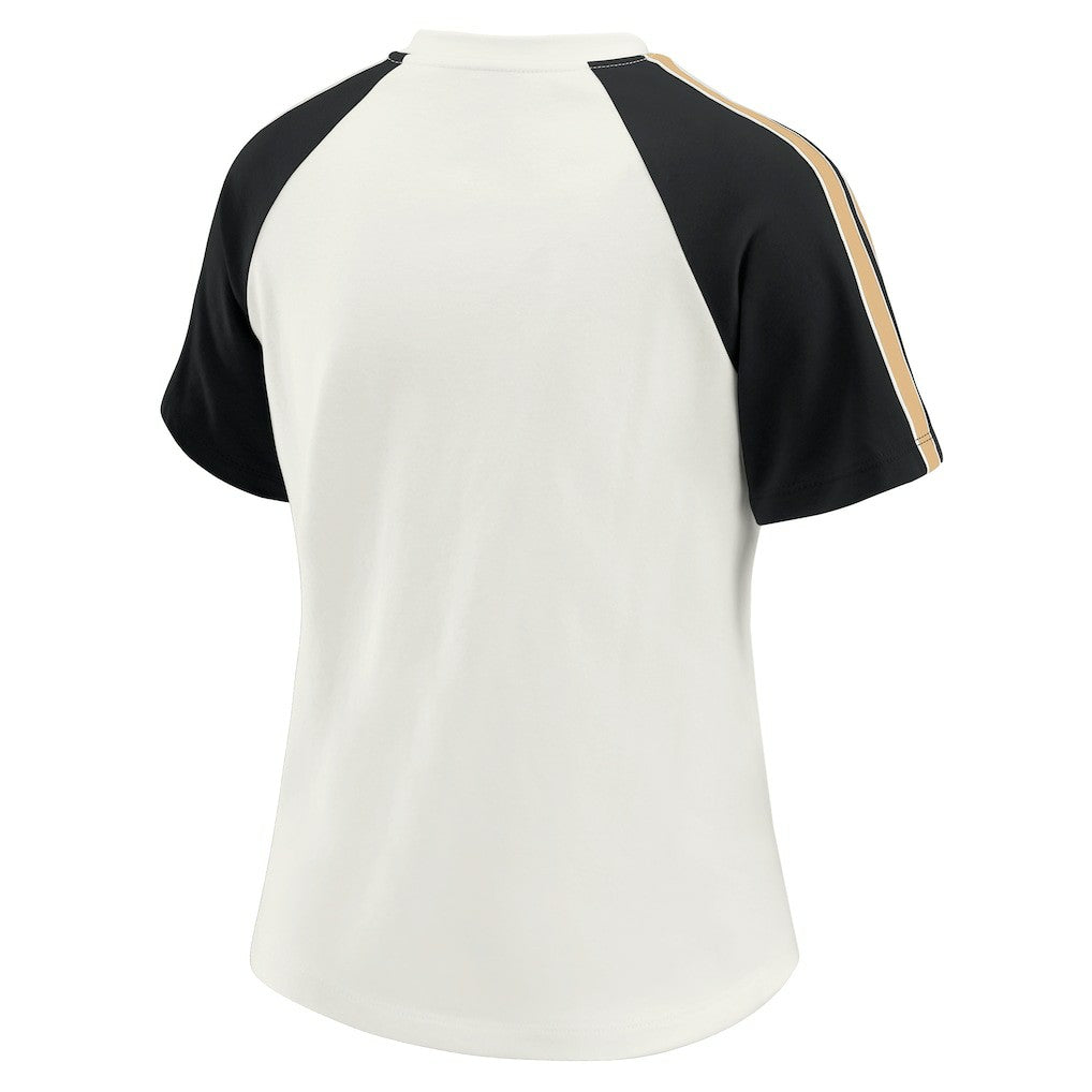 New Orleans Saints WEAR by Erin Andrews Women's Sleeve Stripe Distressed Raglan T-Shirt White - NFL