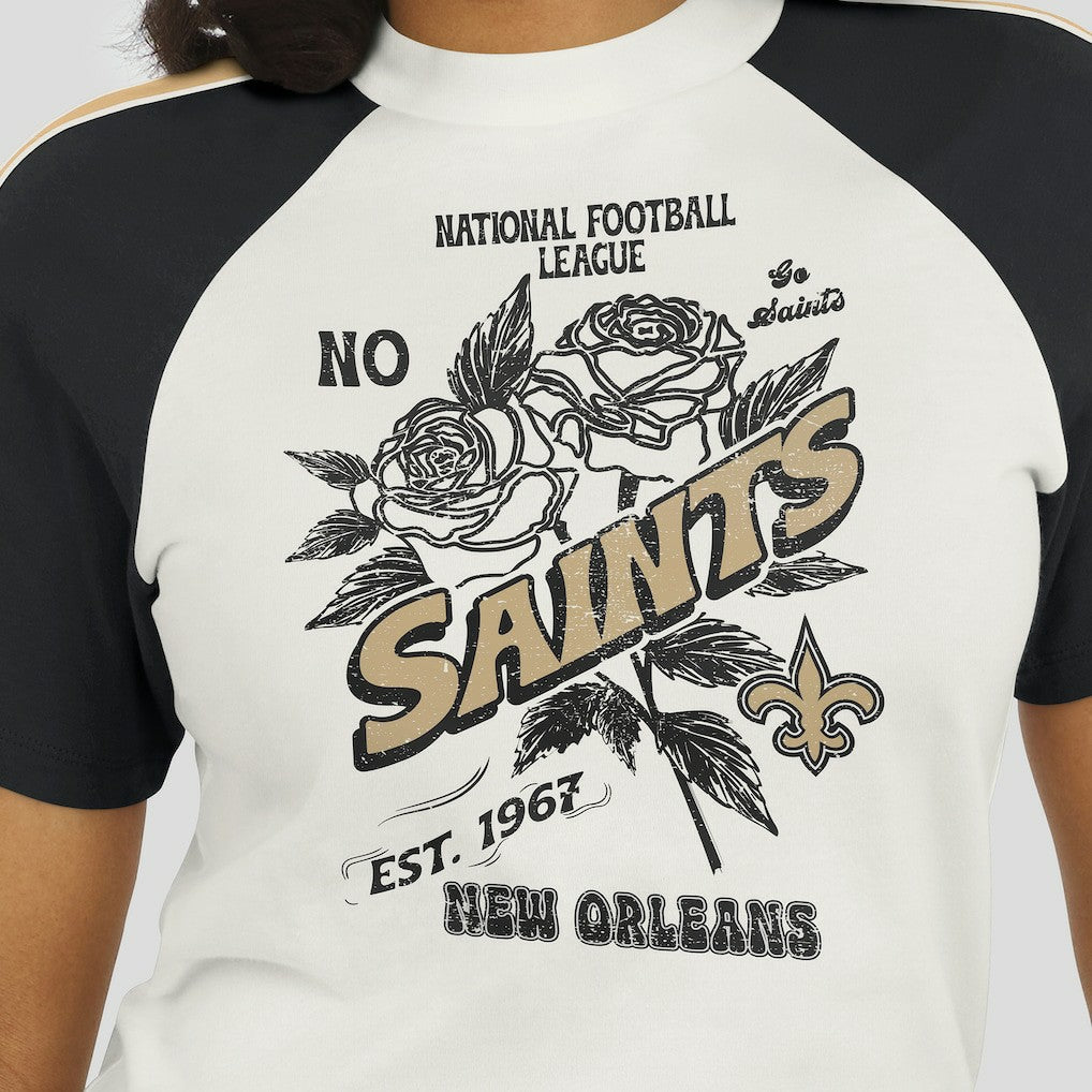 New Orleans Saints WEAR by Erin Andrews Women's Sleeve Stripe Distressed Raglan T-Shirt White - NFL