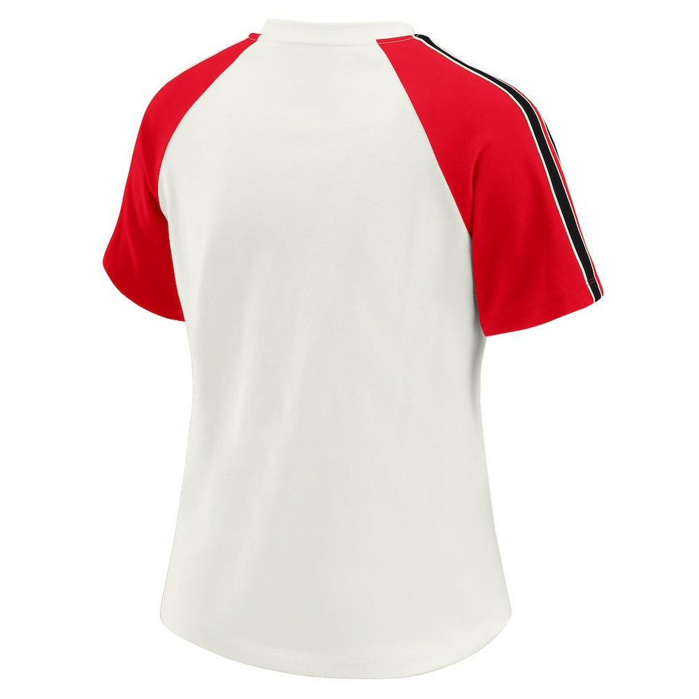 Kansas City Chiefs WEAR by Erin Andrews Women's Sleeve Stripe Distressed Raglan T-Shirt White - NFL