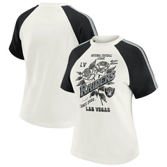 Las Vegas Raiders WEAR by Erin Andrews Women's Sleeve Stripe Distressed Raglan T-Shirt White - NFL