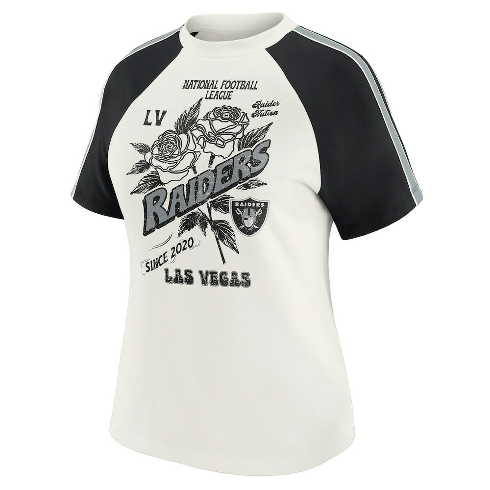 Las Vegas Raiders WEAR by Erin Andrews Women's Sleeve Stripe Distressed Raglan T-Shirt White - NFL
