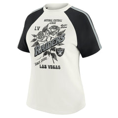Las Vegas Raiders WEAR by Erin Andrews Women's Sleeve Stripe Distressed Raglan T-Shirt White - NFL