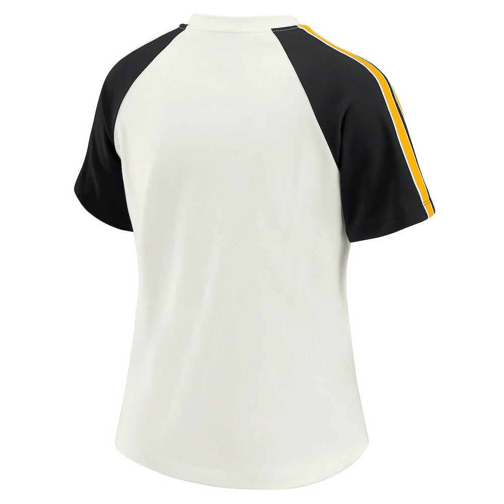 Pittsburgh Steelers WEAR by Erin Andrews Women's Sleeve Stripe Distressed Raglan T-Shirt White - NFL