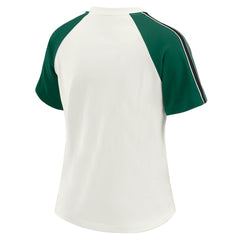 New York Jets WEAR by Erin Andrews Women's Sleeve Stripe Distressed Raglan T-Shirt White - NFL