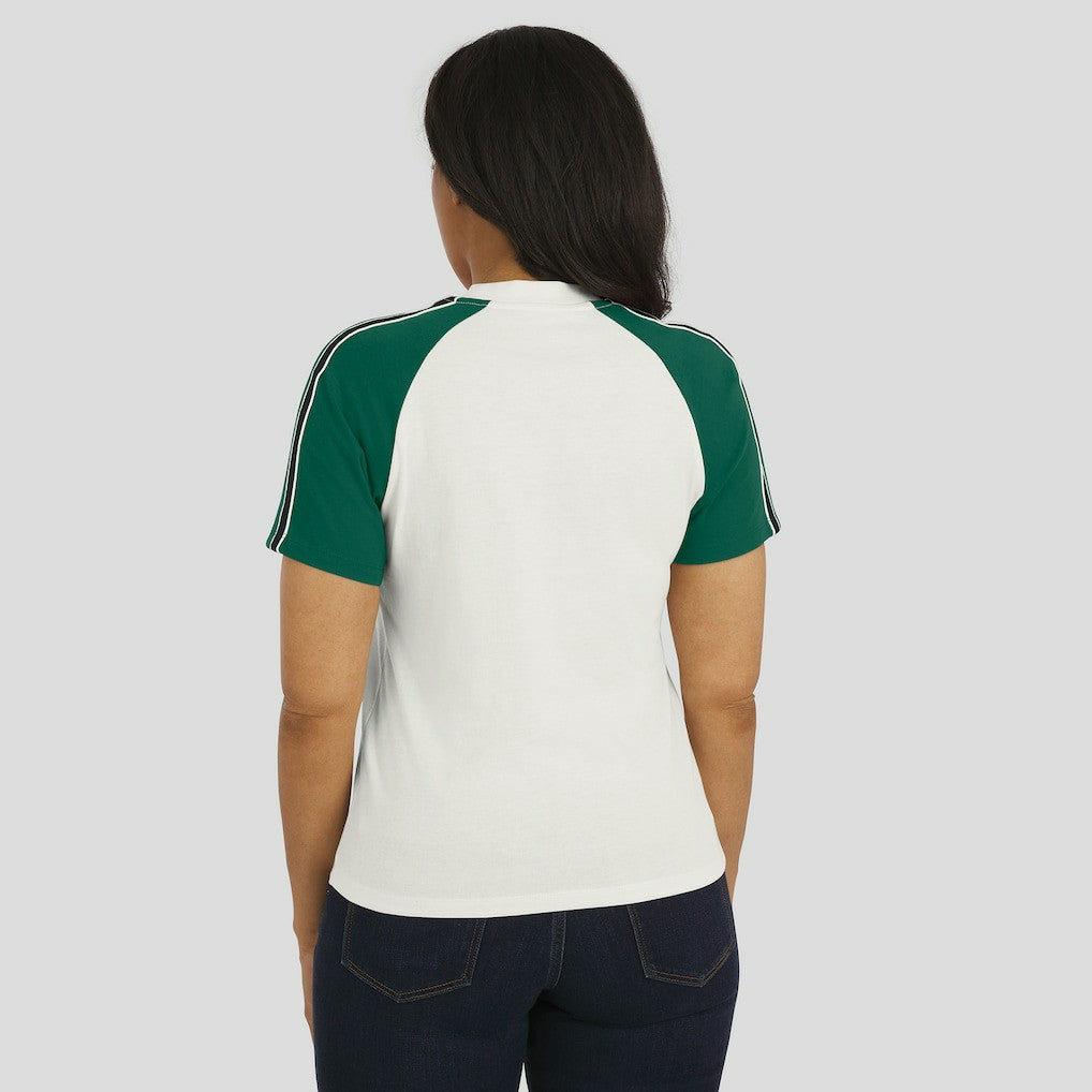 New York Jets WEAR by Erin Andrews Women's Sleeve Stripe Distressed Raglan T-Shirt White - NFL
