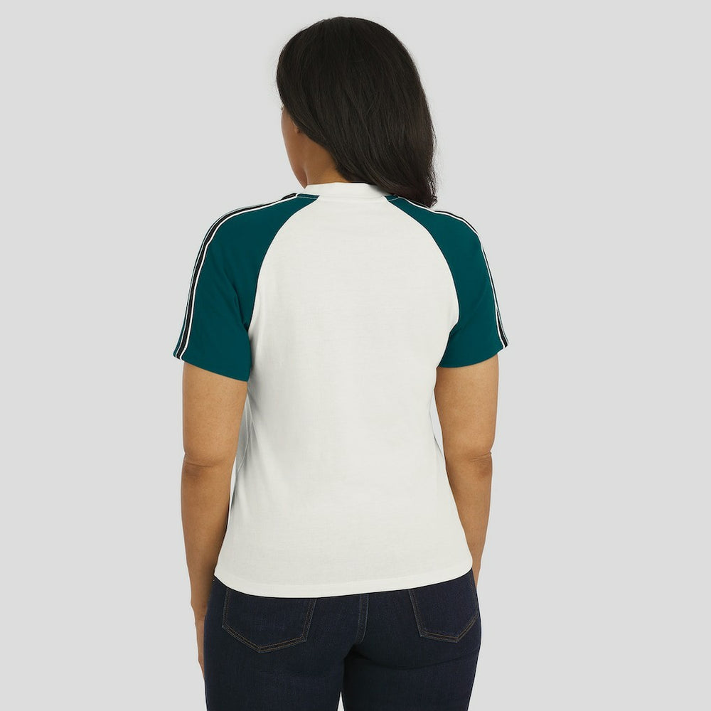 Philadelphia Eagles WEAR by Erin Andrews Women's Sleeve Stripe Distressed Raglan T-Shirt White - NFL