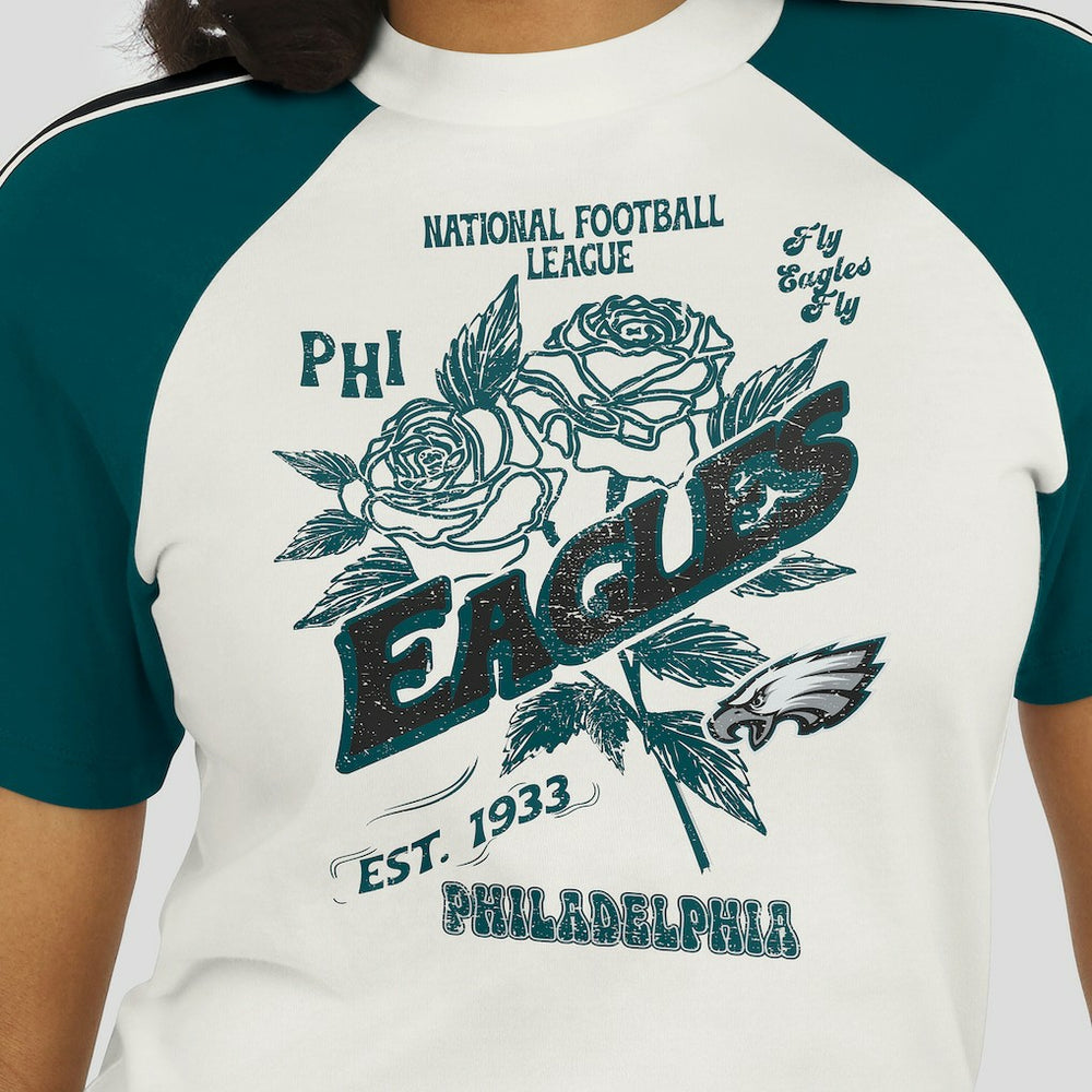 Philadelphia Eagles WEAR by Erin Andrews Women's Sleeve Stripe Distressed Raglan T-Shirt White - NFL
