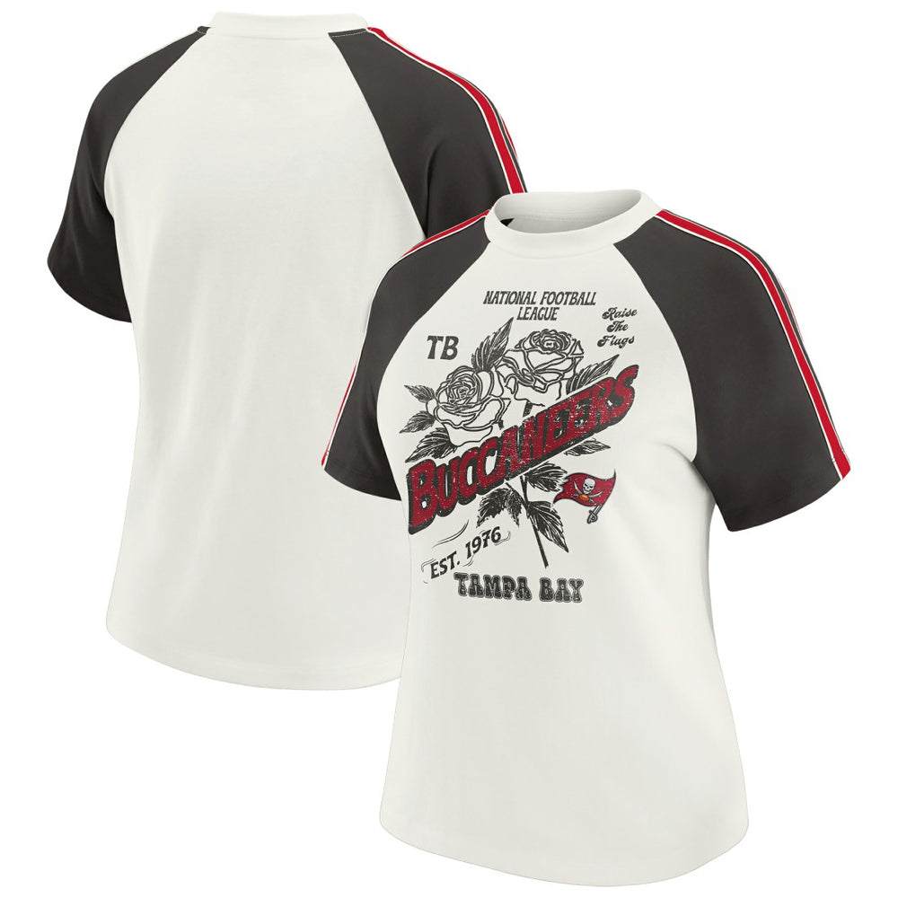 Tampa Bay Buccaneers WEAR by Erin Andrews Women's Sleeve Stripe Distressed Raglan T-Shirt White - NFL