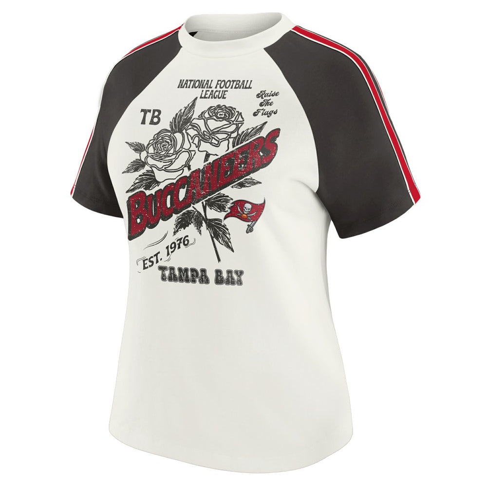 Tampa Bay Buccaneers WEAR by Erin Andrews Women's Sleeve Stripe Distressed Raglan T-Shirt White - NFL