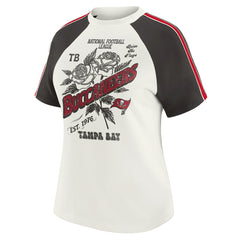 Tampa Bay Buccaneers WEAR by Erin Andrews Women's Sleeve Stripe Distressed Raglan T-Shirt White - NFL