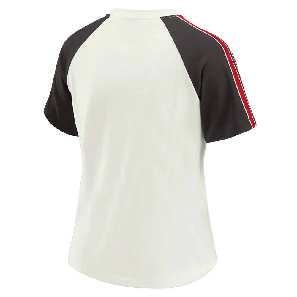 Tampa Bay Buccaneers WEAR by Erin Andrews Women's Sleeve Stripe Distressed Raglan T-Shirt White - NFL