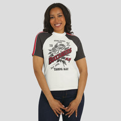 Tampa Bay Buccaneers WEAR by Erin Andrews Women's Sleeve Stripe Distressed Raglan T-Shirt White - NFL