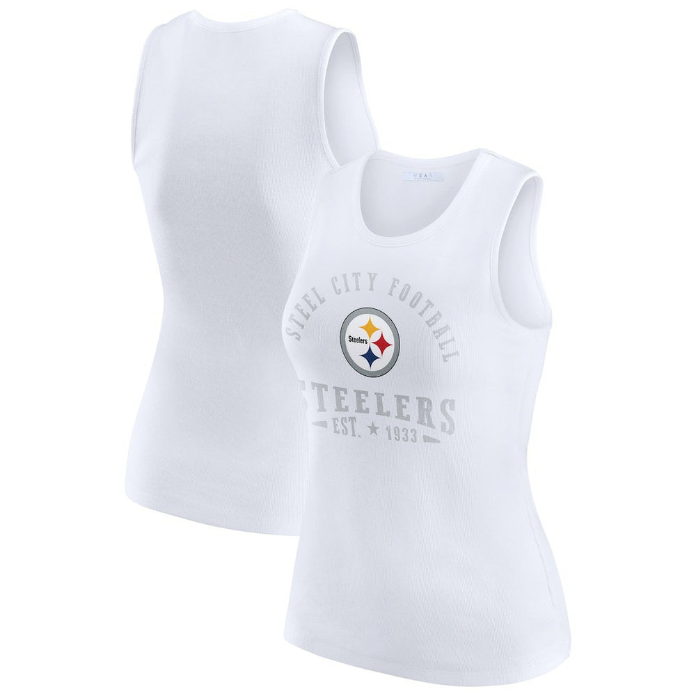 Pittsburgh Steelers WEAR by Erin Andrews Women's Ribbed Graphic Tank Top White - NFL