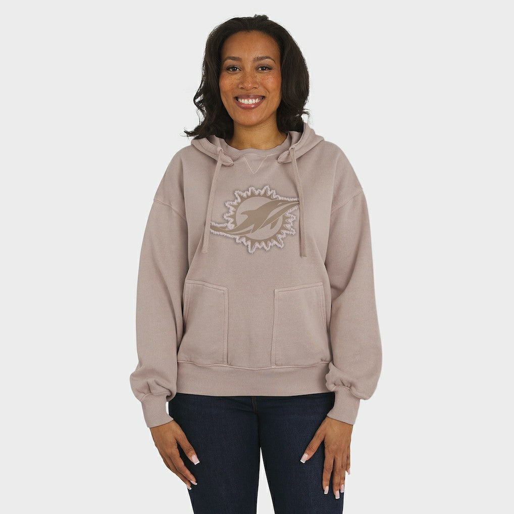 Miami Dolphins WEAR by Erin Andrews Women's Washed Pullover Crewdie Tan - NFL