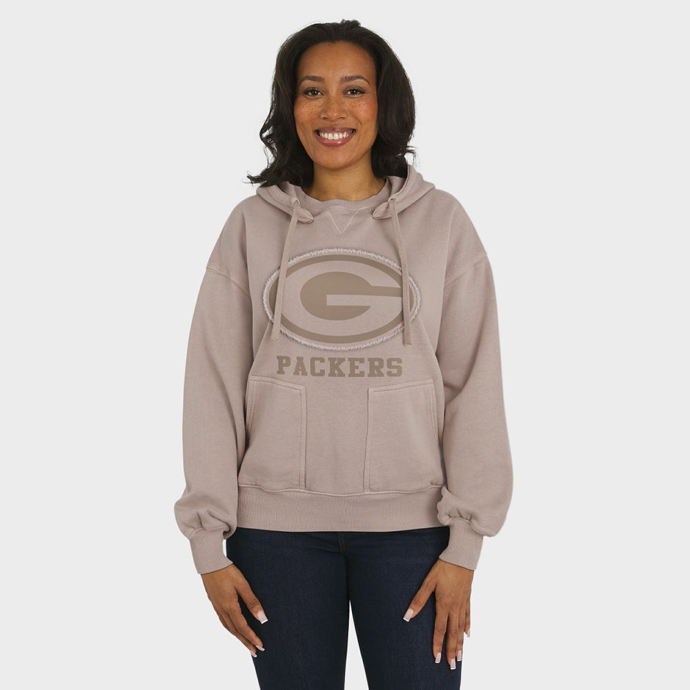 Green Bay Packers WEAR by Erin Andrews Women's Washed Pullover Crewdie Tan - NFL