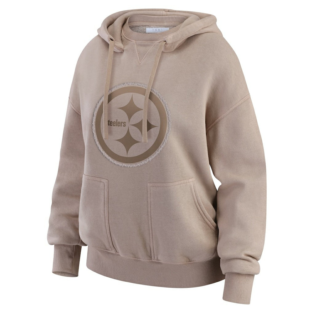 Pittsburgh Steelers WEAR by Erin Andrews Women's Washed Pullover Crewdie Tan - NFL