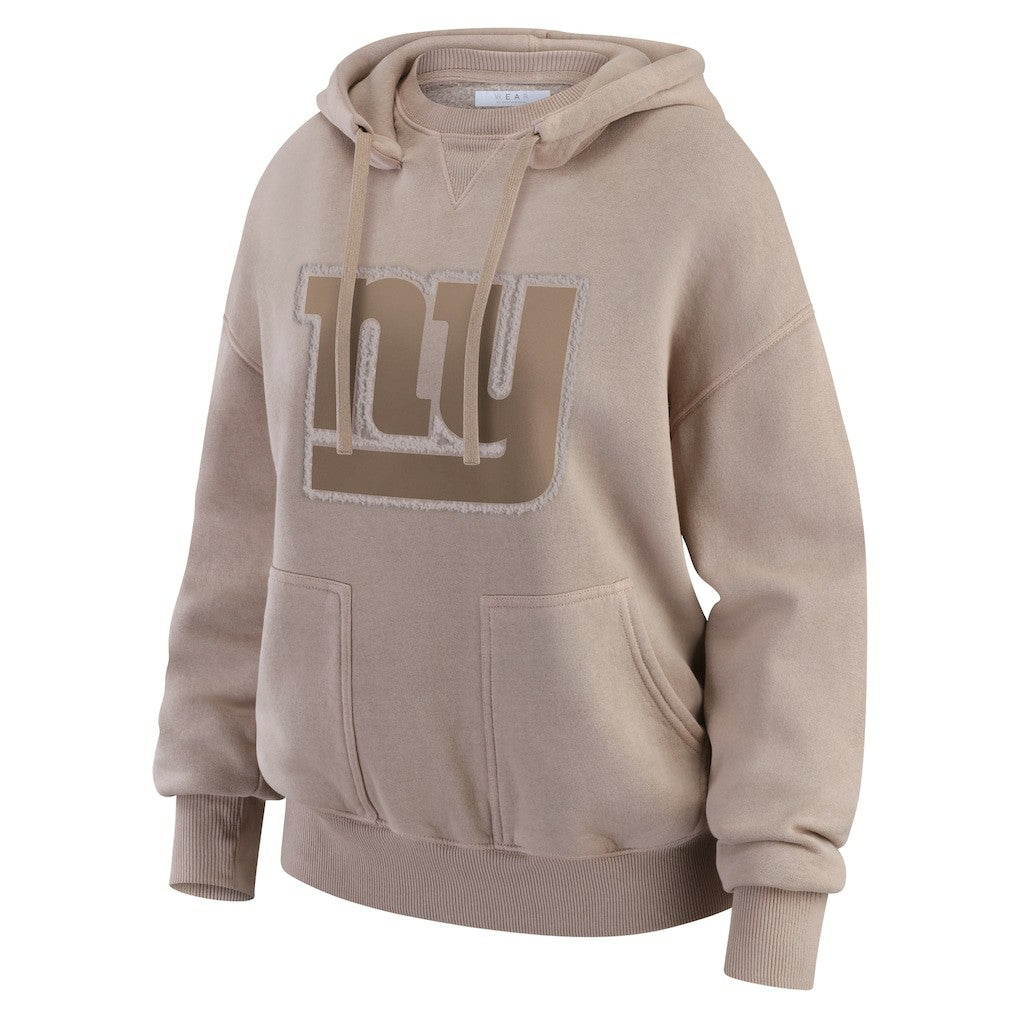New York Giants WEAR by Erin Andrews Women's Washed Pullover Crewdie Tan - NFL