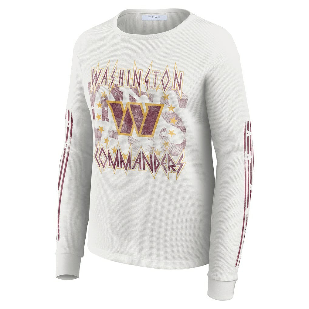 Washington Commanders WEAR by Erin Andrews Women's Graphic Waffle Long-Sleeve T-Shirt White - NFL
