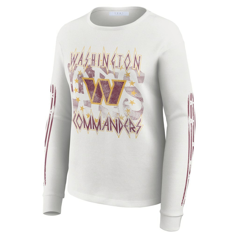 Washington Commanders WEAR by Erin Andrews Women's Graphic Waffle Long-Sleeve T-Shirt White - NFL