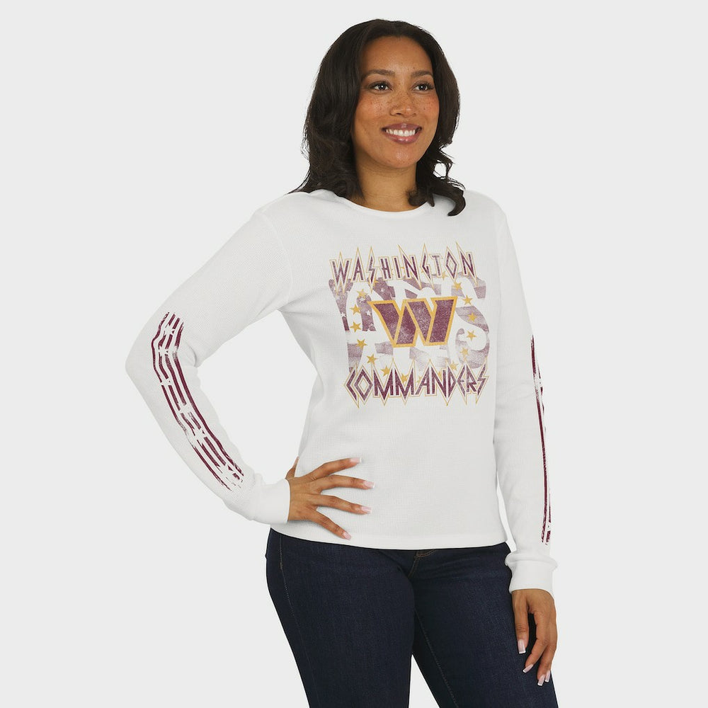 Washington Commanders WEAR by Erin Andrews Women's Graphic Waffle Long-Sleeve T-Shirt White - NFL
