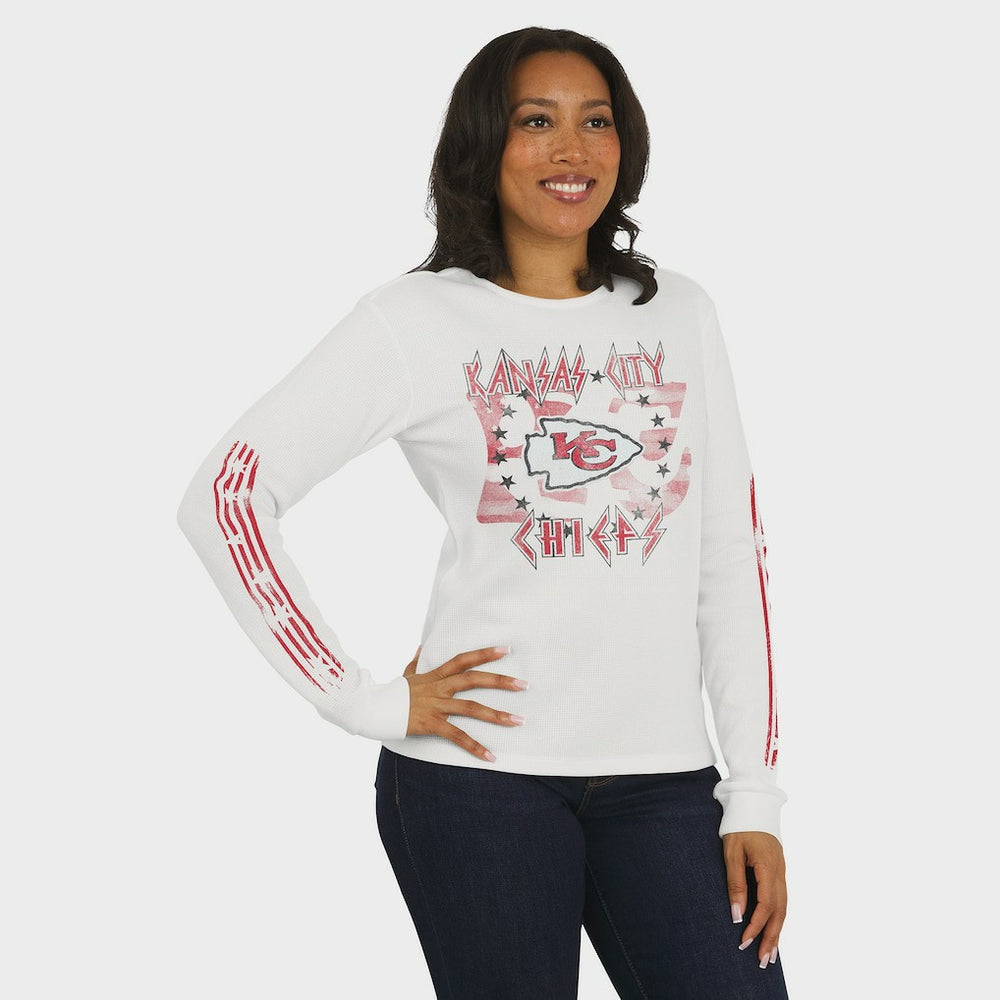 Kansas City Chiefs WEAR by Erin Andrews Women's Graphic Waffle Long-Sleeve T-Shirt White - NFL
