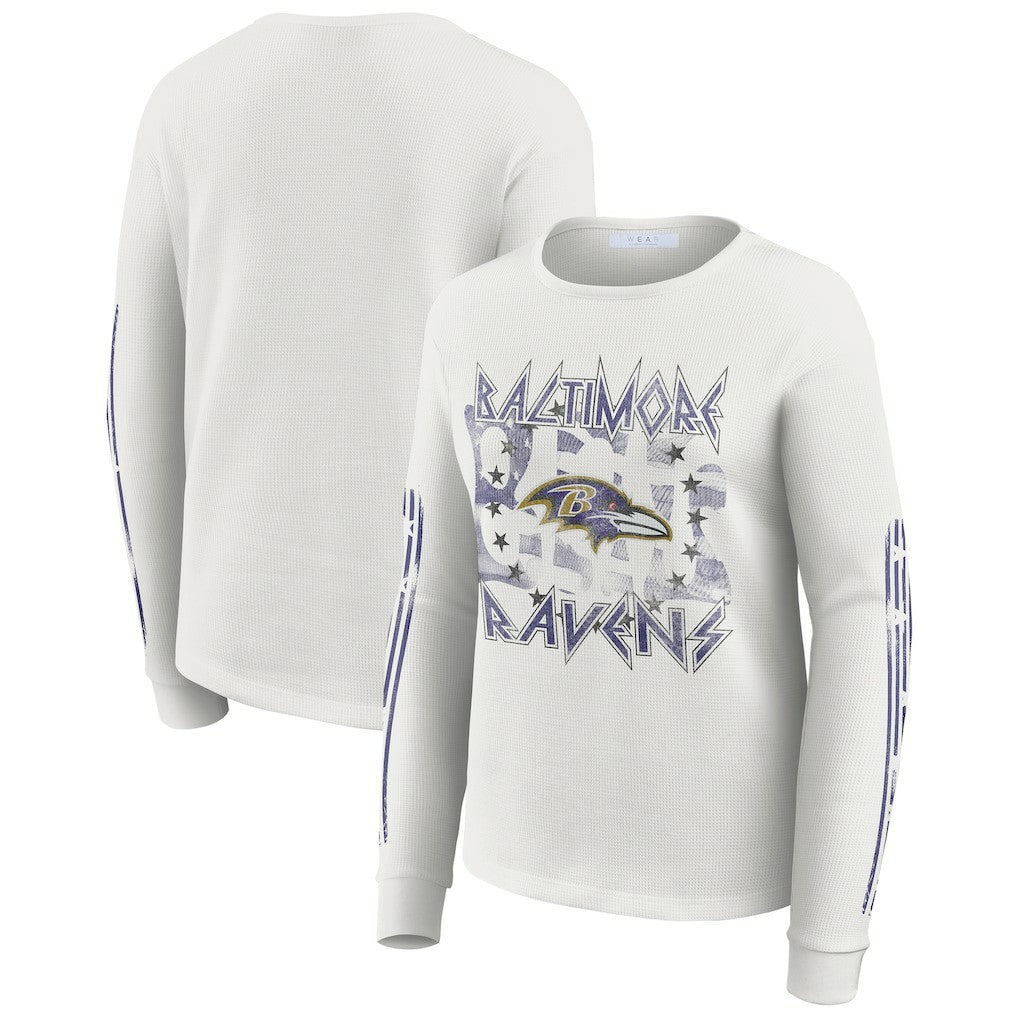 Baltimore Ravens WEAR by Erin Andrews Women's Graphic Waffle Long-Sleeve T-Shirt White - NFL