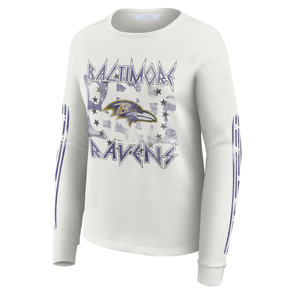 Baltimore Ravens WEAR by Erin Andrews Women's Graphic Waffle Long-Sleeve T-Shirt White - NFL