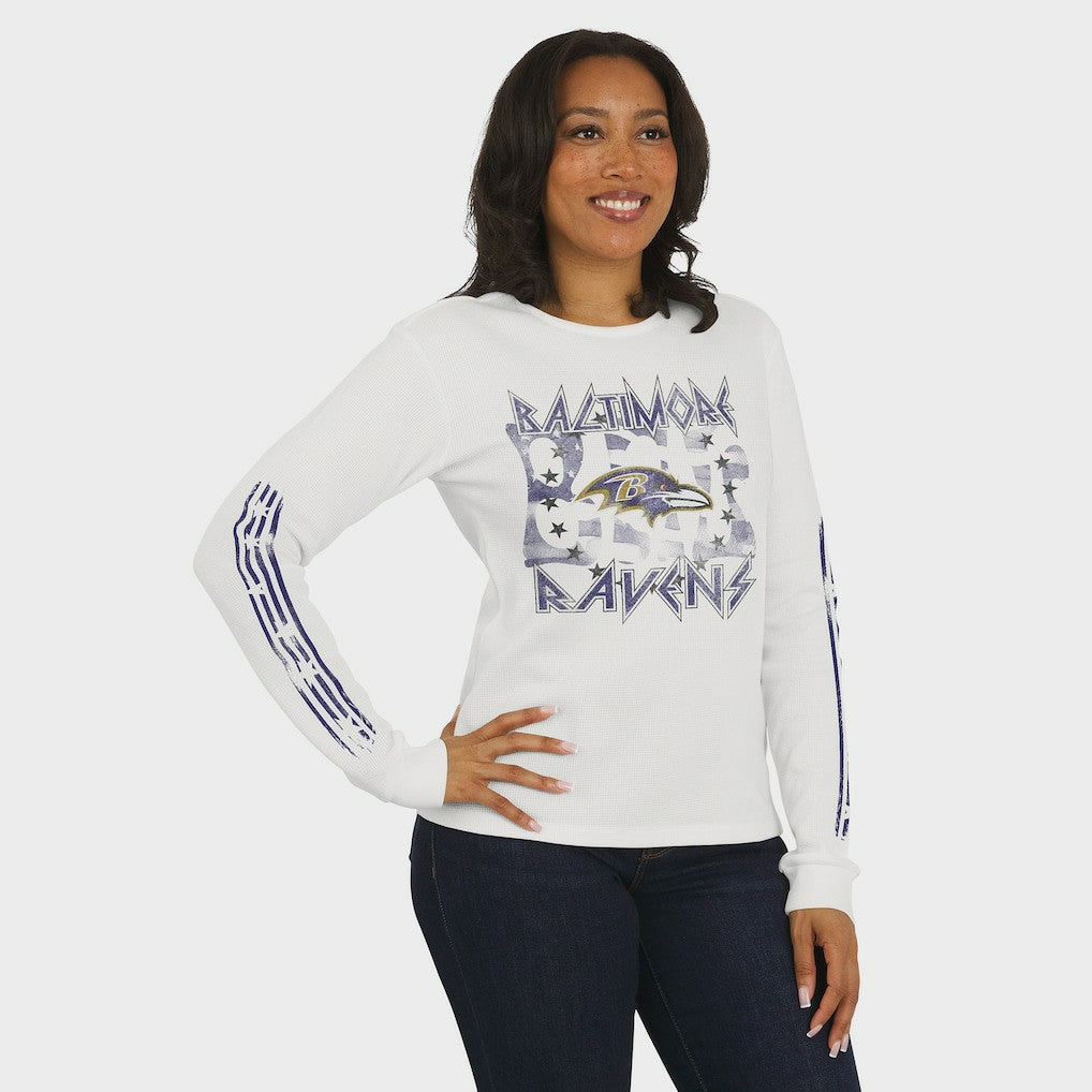 Baltimore Ravens WEAR by Erin Andrews Women's Graphic Waffle Long-Sleeve T-Shirt White - NFL