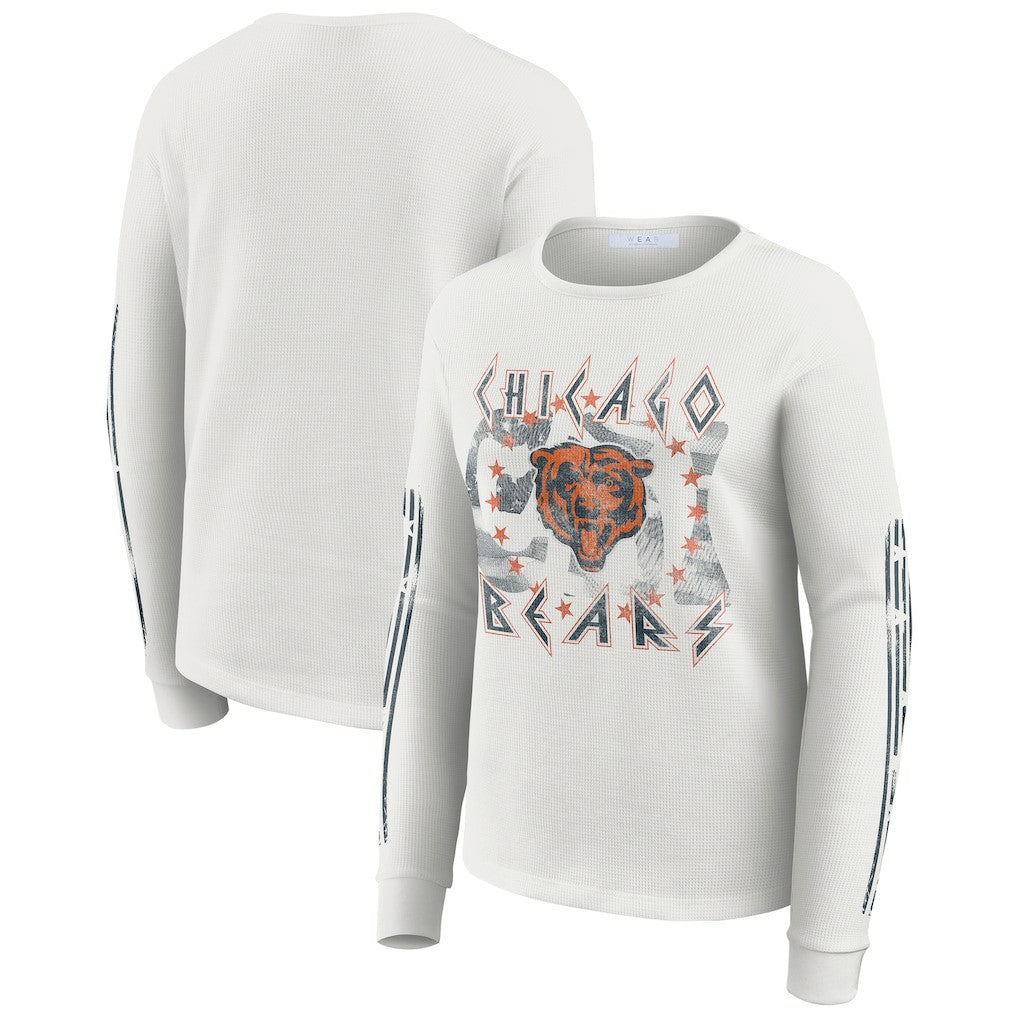 Chicago Bears WEAR by Erin Andrews Women's Graphic Waffle Long-Sleeve T-Shirt White - NFL