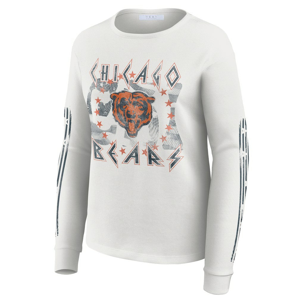 Chicago Bears WEAR by Erin Andrews Women's Graphic Waffle Long-Sleeve T-Shirt White - NFL