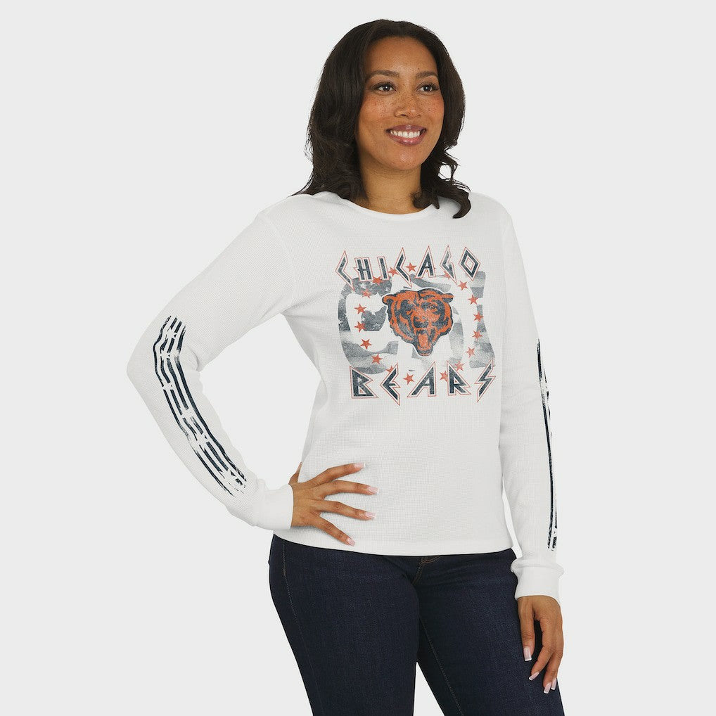 Chicago Bears WEAR by Erin Andrews Women's Graphic Waffle Long-Sleeve T-Shirt White - NFL