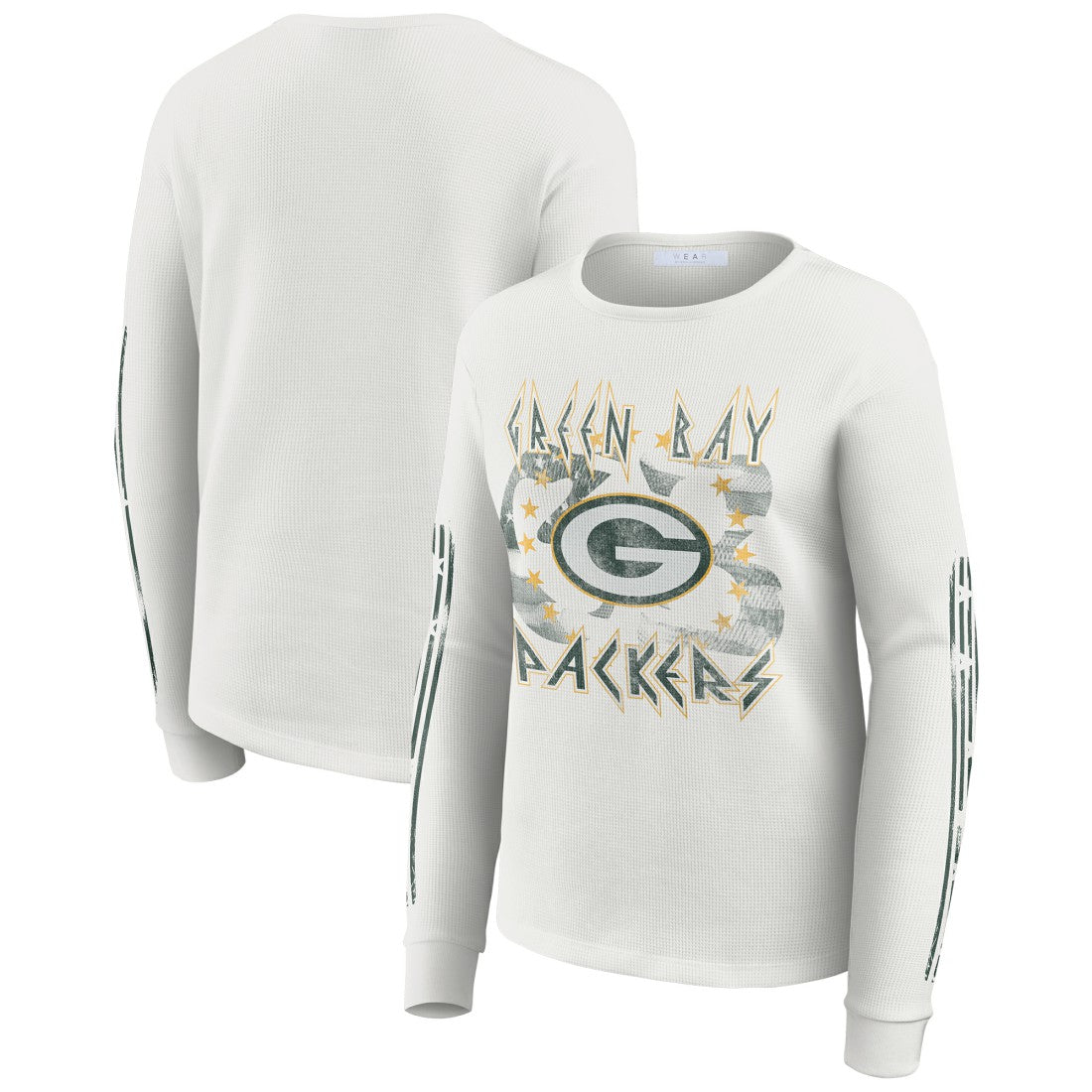 Green Bay Packers WEAR by Erin Andrews Women's Graphic Waffle Long-Sleeve T-Shirt White - NFL