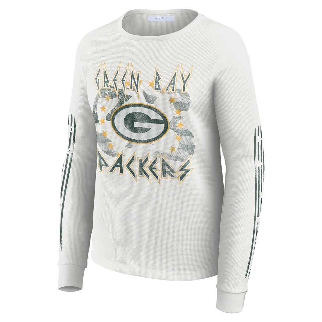 Green Bay Packers WEAR by Erin Andrews Women's Graphic Waffle Long-Sleeve T-Shirt White - NFL