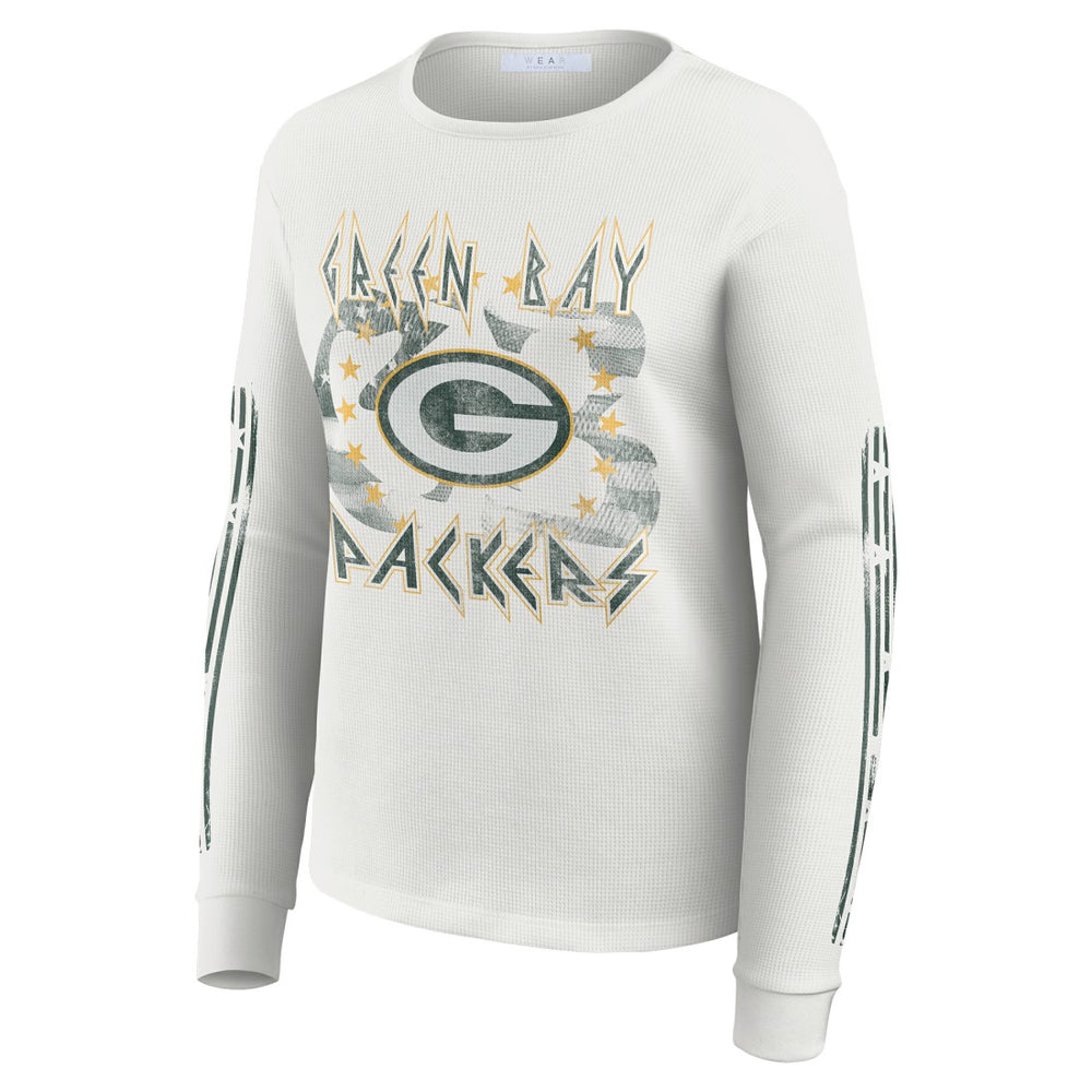Green Bay Packers WEAR by Erin Andrews Women's Graphic Waffle Long-Sleeve T-Shirt White - NFL