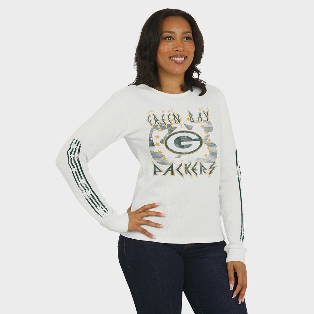 Green Bay Packers WEAR by Erin Andrews Women's Graphic Waffle Long-Sleeve T-Shirt White - NFL