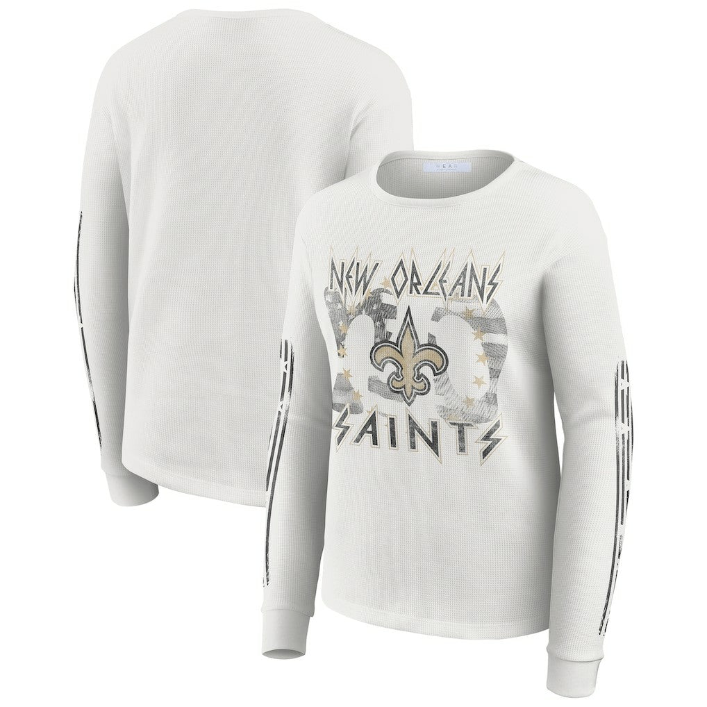 New Orleans Saints WEAR by Erin Andrews Women's Graphic Waffle Long-Sleeve T-Shirt White - NFL