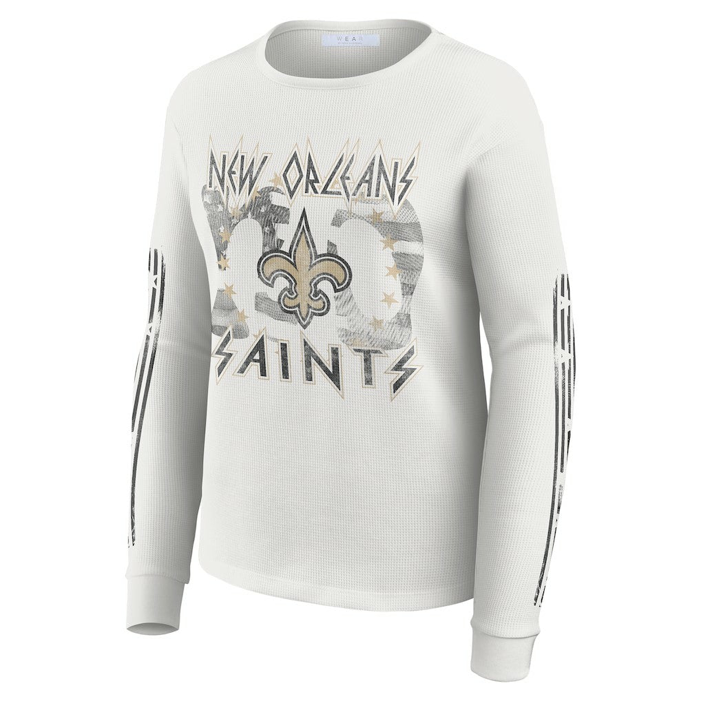 New Orleans Saints WEAR by Erin Andrews Women's Graphic Waffle Long-Sleeve T-Shirt White - NFL