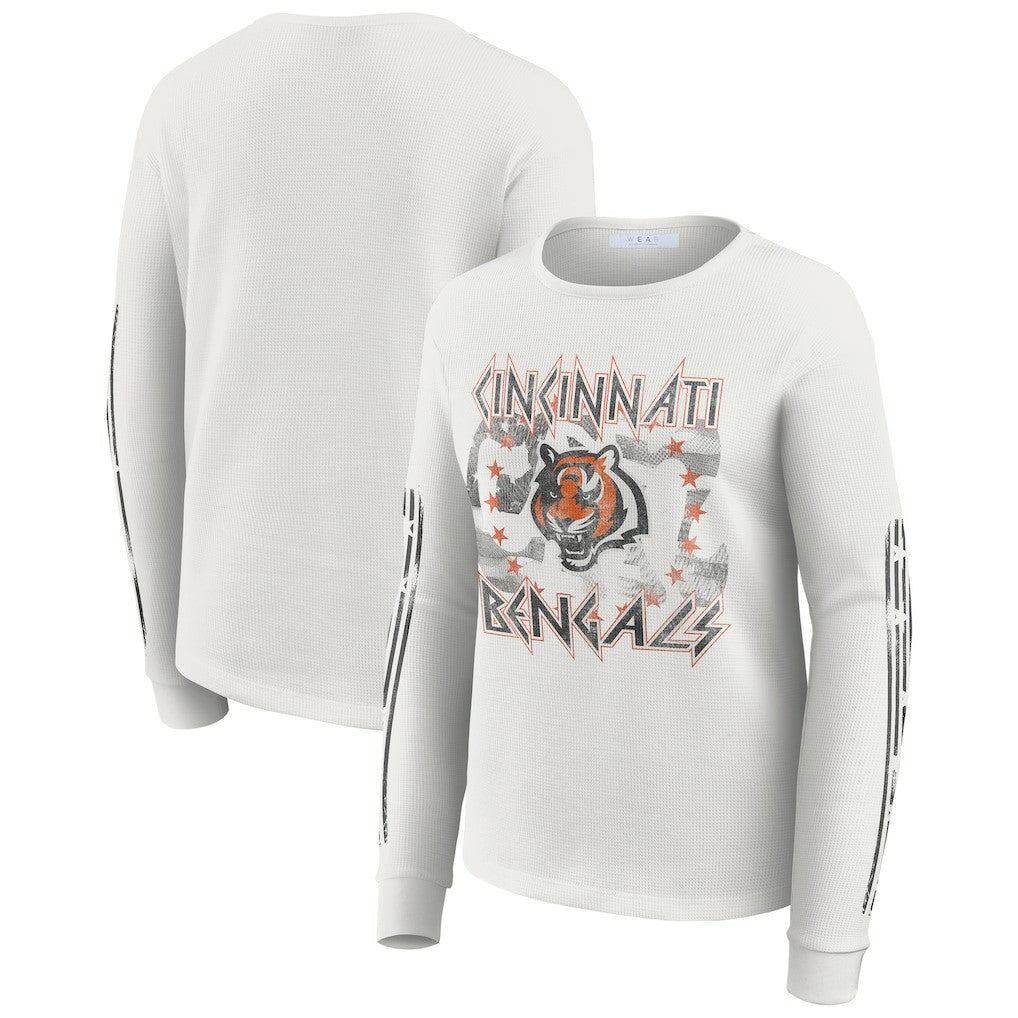 Cincinnati Bengals WEAR by Erin Andrews Women's Graphic Waffle Long-Sleeve T-Shirt White - NFL