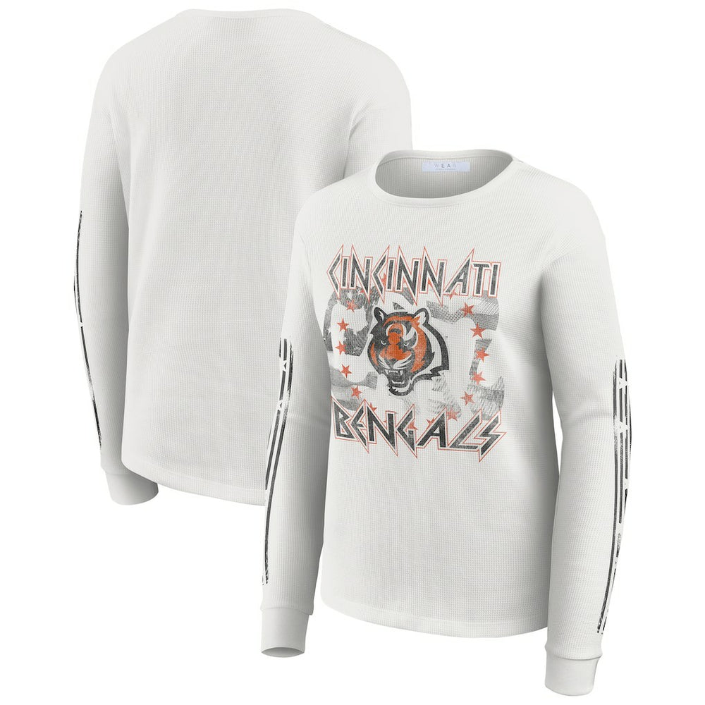 Cincinnati Bengals WEAR by Erin Andrews Women's Graphic Waffle Long-Sleeve T-Shirt White - NFL